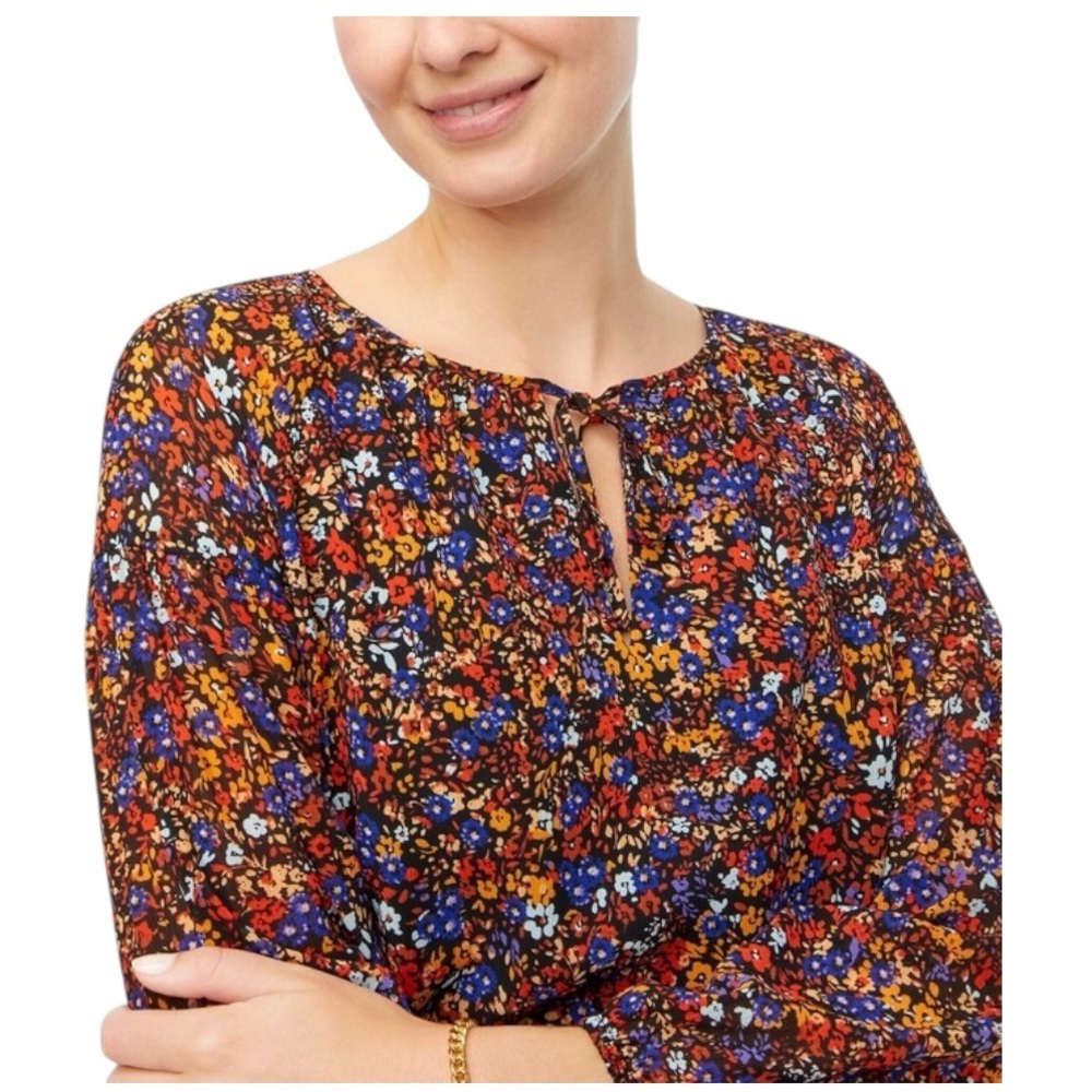 J. Crew Women’s Floral Crinkle Peasant Blouse Top Size Small Feminine Colorful